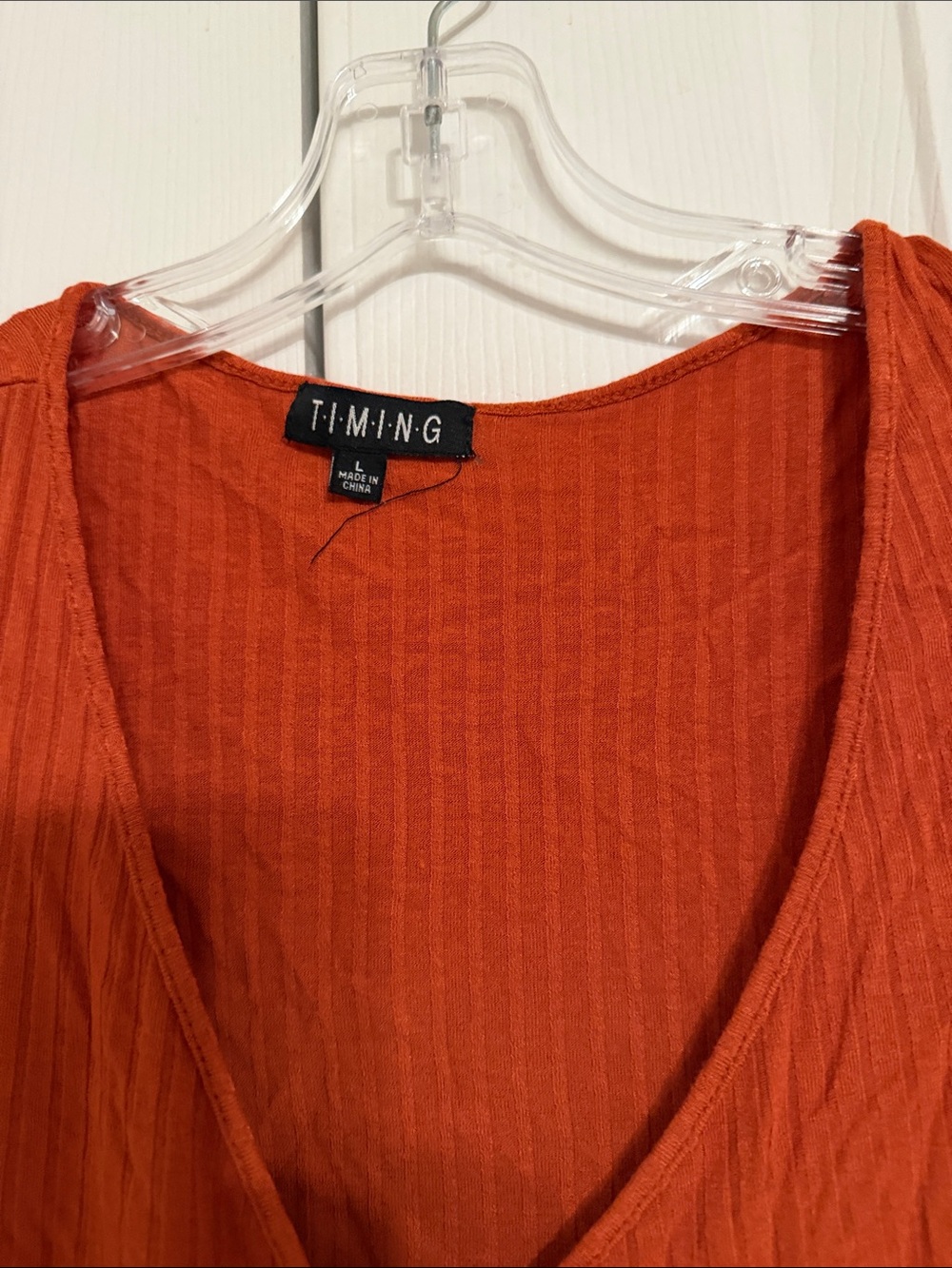 Timing Rust Orange Ribbed Wrap-Front Crop Top - Picture 2 of 5